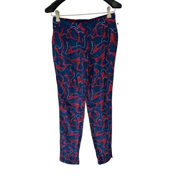 Berenice Size 36 Pants Blue Red Geometric Adjustable Waits - Picture 1 of 8